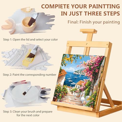Reivworl Framed Landscape Paint by Numbers Kit for Adults Beginner 10×10 inch