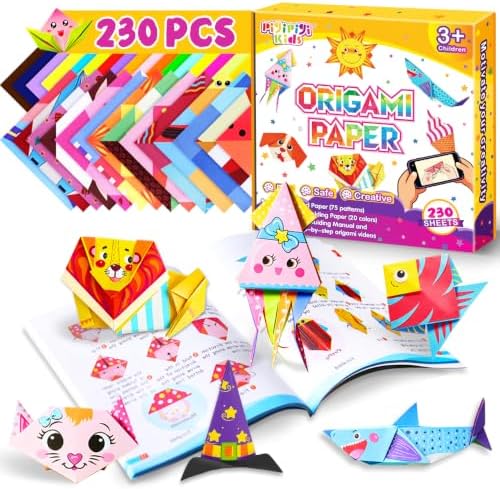 Pigipigi Kids 230 Pcs Origami Paper Kit,Arts and Crafts for Kids Ages 5-12 | Beginners Origami Kit,Step-by-Step Guiding Book, DIY Craft Birthday Gift for Boys Girls ages 5-12