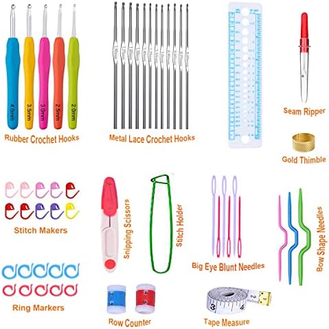 Mdoker 95pcs Knitting Needles Kit&Crochet Hooks Set 36 Straight Bamboo Knitting Needle 12 Small Size Lace Crochet Hook 5 Ergonomic Crochet Needles Knitting Set with Knitting Supplies&Accessories