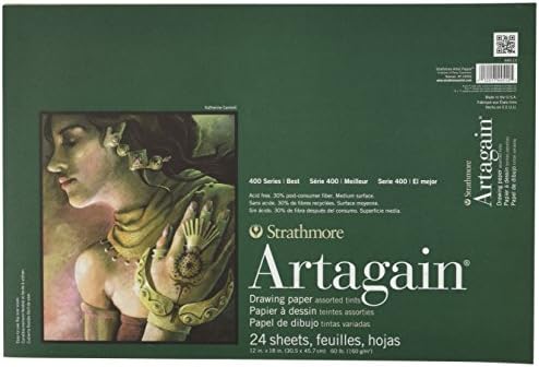 Strathmore 400 Series Tape Bound Artagain Drawing Pad, 60 lb. Medium Surface, 12 X 18 inches, Assorted Tints, 24 Sheets (445-12)
