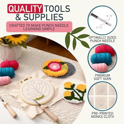 Emri Lane Punch Needle Kit – 6 Floral Design Punch Needle Embroidery Kit