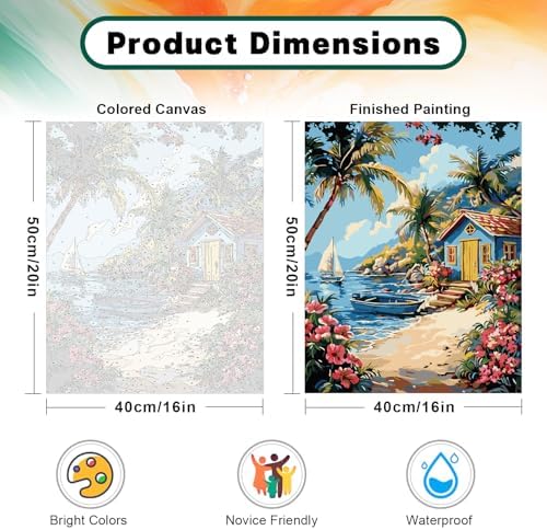 Possoco Paint by Numbers Kit for Adults Beginner, Beach Landscape Easy Adult Paint by Number Kits on Canvas, DIY Acrylic Watercolor Oil Paint by Number for Adults for Home Decor Gift 16x20 Inch