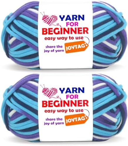 2 * 50g Rainbow Beginner Crochet Yarn for Crocheting and Knitting Multicolor Cotton Crochet Yarn for Beginners with Easy-to-See Stitches Cotton-Nylon Blend Easy Yarn for Beginners(Blue Purple)