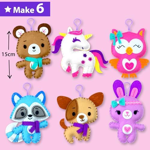 KRAFUN Unicorn Animal Sewing Keyring Kit for Kids Ages 7-12 | 6 Dolls