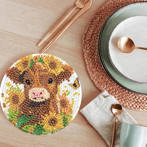 ijbnhd 8 Pack Highland Cow Diamond Art Coasters Kits