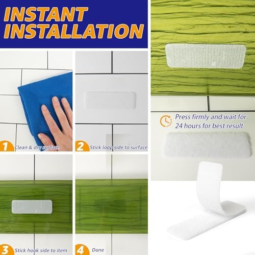 16 Sets 1 x 3 Inch Adhesive Hook and Loop Tape Fastener Strips, Heavy Duty, Strong Back Adhesive, Double-Sided Hook and Loop for Fabric, School, Classroom, Office, Dorm, Home Use, White