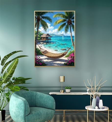APTDYIGL 5D Beach Scenery Diamond Painting Kits for Adults Beginner,DIY Coconut Tree Diamond Art Kits for Adults,Round Full Drill Diamond Dots with Gem Art Kits,Home Wall Decor 12X16inch