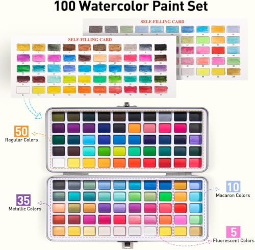 100 Colors Watercolor Paint Set, Travel Water Colors Kit for Artists