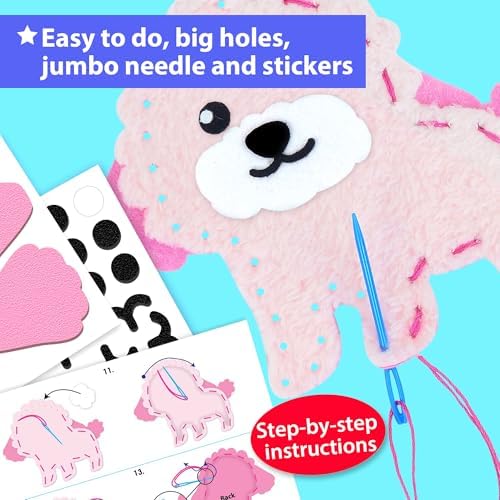 KRAFUN Puppy & Kitten Sewing Kit for Kids Ages 6+ | 8 Dolls