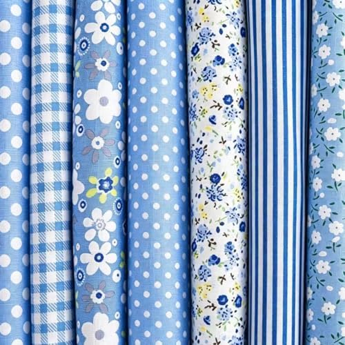 Cotton Fabric DIY Making Supplies Quilting Patchwork Fabric Fat Quarter Bundles DIY for Quilting Cotton Patchwork Cushions (Blue, 18" x 22")