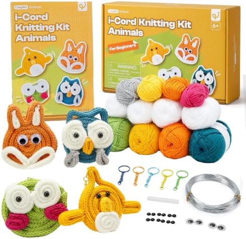 4 Pcs iCord Animals Knitting Kit, Complete Yarn & Aluminum Craft Wire Set