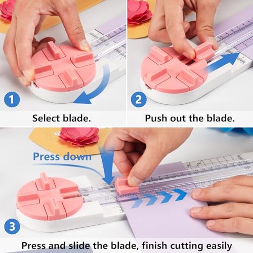 Ecraft Pink Paper Cutter 4-in-1 Paper Trimmer Multi-Function Scrapbooking Tool with Straight, Wave, Perforated & Creasing Blades for Craft Paper,Cardstock, Coupon, Label, Photo,Postcard