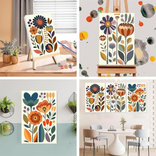 3 Pack Framed Paint by Numbers Kit for Adults, Flowers Paint by Numbers