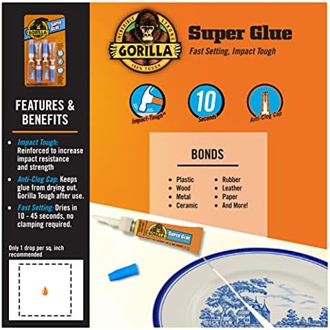 Gorilla Super Glue, Clear Glue, Four 3 Gram Tubes (Pack of 2) - All Purpose and Fast Setting for Projects and Repairs