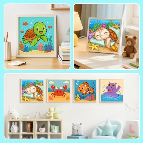 GEEHEIY Paint by Numbers Kit for Kids with Frame, Sea Turtle, No Easel