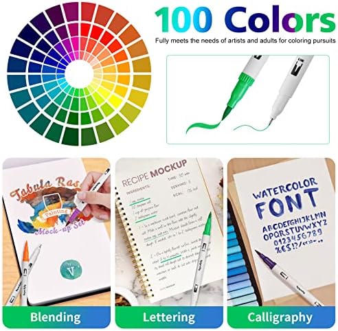 Eglyenlky Markers for Adult Coloring,100 colors,Dual Brush Pens | Art Coloring Pens,Fine Tip and Brush Tip for Adult Kids Drawing Lettering Calligraphy (White Set)