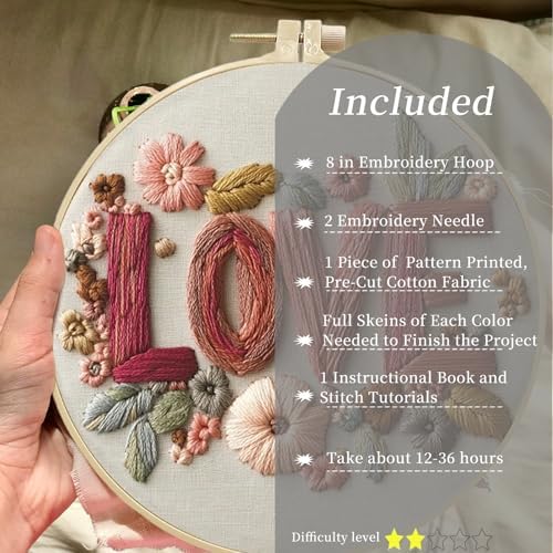 FONNUY I Love You Embroidery Kit for Beginners, Pre-Stamped Pattern Kits, Romantic Anniversary for Women Men, Valentine's Day Gifts Thread Needlework, 8'' Hoop (Love 01)