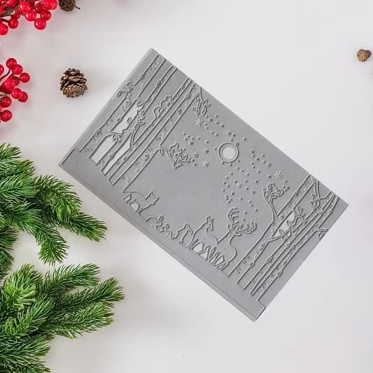 Lapoo Metal Cutting Die for Scrapbooking, 3D Backgrounds Frame New Cutting Dies DIY Album Card Making Decor Paper Metal Die Cuts Party Wedding Decorations (Winter Snow Forest Deer 7.9 x 4.6 in)
