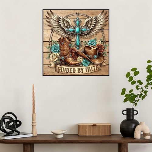 WNPOKN Corss Cowboy Boot Diamond Art Kit for Adults 14 x14inch