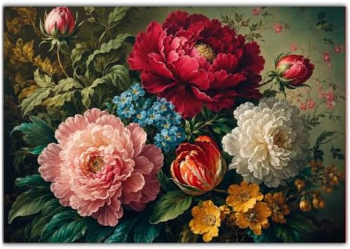 CRZMODE Flowers Paint by Numbers Kit for Adults, Peony, 20x16 inch