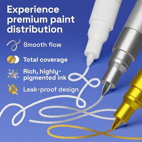 ARTISTRO White, Gold & Silver Acrylic Paint Pens – 0.7mm Extra Fine Tip Paint Pens for Crafts, Greeting Cards, Ornament Decor, Rock Painting, DIY Art