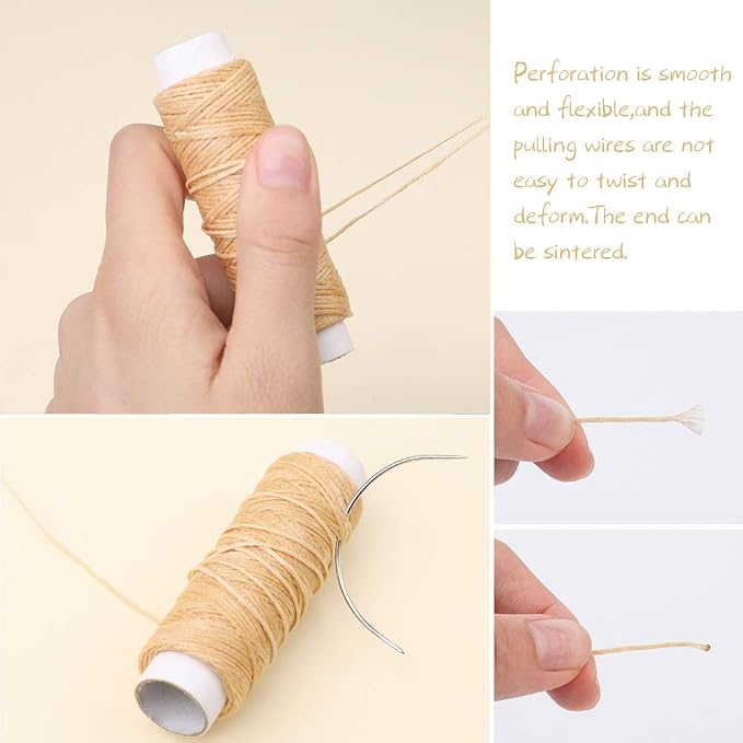 Waxed Thread, Upholstery Needle and Thread 32 Yards Natural Color