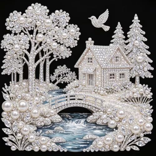 Pearl Cottage Riverside Diamond Painting Kits for Adults,5D Diamond Art