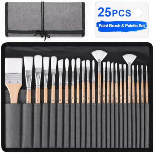 ESRICH 25Pcs Paint Brushes Set, 7 Shapes Paintbrushes for Acrylic Painting