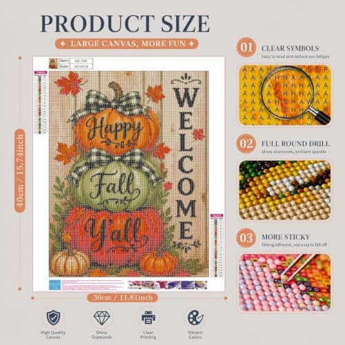 Colorful Pumpkin Diamond Art Kits for Adults, Full Round Diamond Painting