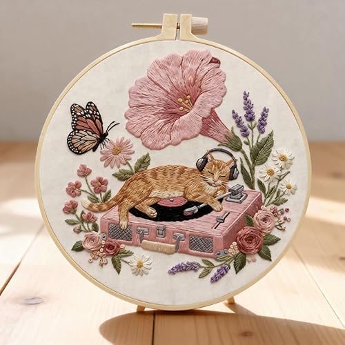 Ginger Cat Embroidery Kit for Adults, DIY Needlepoint