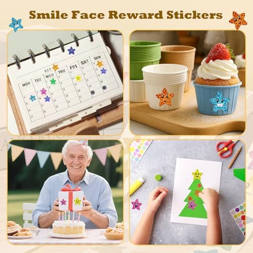 Gsinodrs 1000Pcs Foil Star Stickers, 8 Color Self-Adhesive Decals (1 inch)