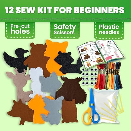 Sewing Kit for Kids Ages 4-8 - 12 Beginner DIY Kids Sewing Crafts Ages 4-7