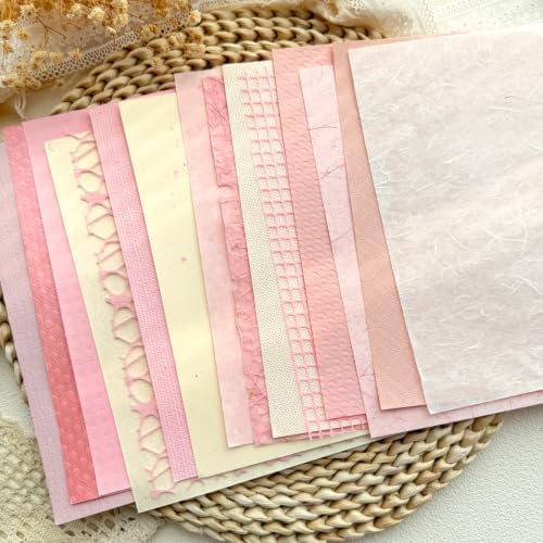 30 Sheets A5 Blush Pink Textured Scrapbook Paper & Mesh Fabric Set