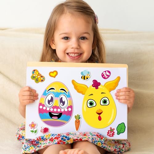 SmilinFit Easter Stickers for Kids Toddlers, Easter Basket Stuffers, Make A Face Stickers Crafts with Eggs Themed, Kids Party Favor Supplies Decorations Activities Gifts for Girls Boys
