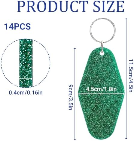 Glitter Acrylic Motel Keychains Bulk,Colorful Diamond Shaped Keychain Tags with Rings Blank Plastic Keychain for DIY