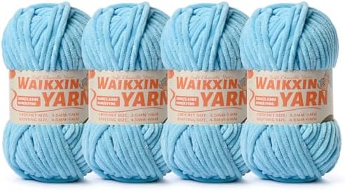 （4 Azure） 4 Pack Super Soft Fuzzy Chenille Chunky Yarn for Crocheting, 400g (350yds) Velvet Fluffy Amigurumi Yarn for Hand Knitting Baby Blankets Weaving Craft