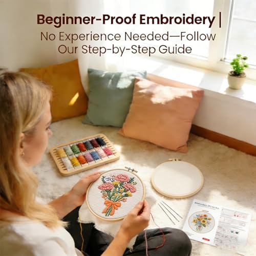 BoAn Carnation Embroidery Kit for Adults, Floral DIY Cross Stitch Starter