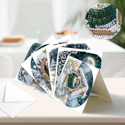 antor 6 Pack Christmas Diamond Art Cards with Envelopes, DIY Special Shaped Rhinestone Diamond Painting Greeting Card Kit, Winter Mouse Design for Adults Holiday Craft