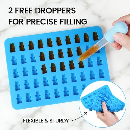 Gummy Molds Bear Candy Silicone - Mini Size Chocolate Gummy Molds with 2 Droppers Nonstick Food Grade Silicone Molds Pack of 4