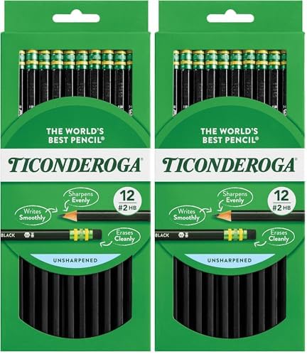 Ticonderoga Pencils, 2 HB Soft, Black | Wood-Cased | Unsharpened | 24 Count Total