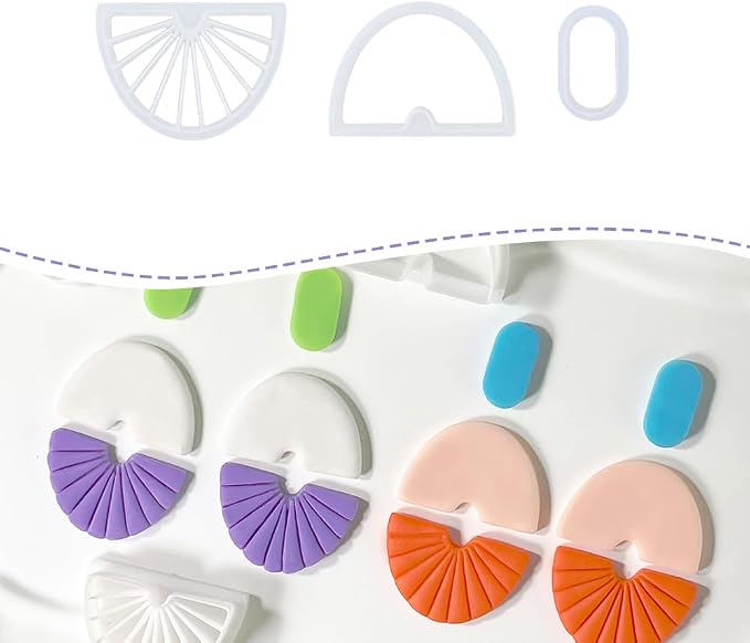Xaekicr Polymer Clay Cutters Geometric Set – 3PCS Half Circle Clay Cutters with Texture Lines for Polymer Clay Jewelry, Clay Earring Cutters and Tools for Modern DIY Earrings and Crafts