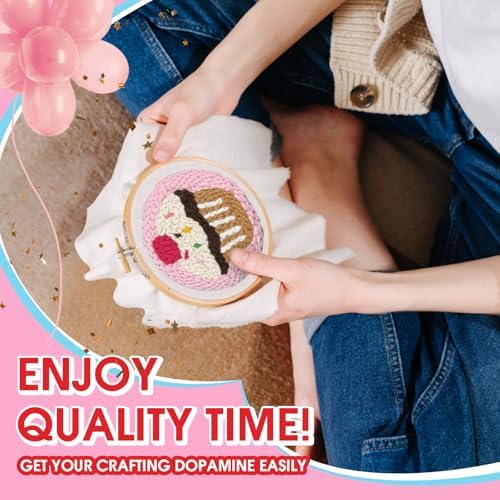 yuegool 6PCS Punch Needle Coaster Kit,Easy DIY Embroidery Set for Beginners, Kids & Adults with Patterns, Tools, Yarns, Hoop, Instructions & Coaster Holder