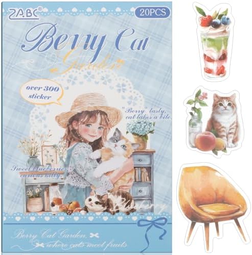 Cat Series Sticker Scrapbooking Supplies for Junk Journal, 20 Sheets PET Stickers