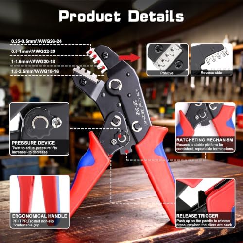 smseace 24-16 AWG Wire Crimping Tool, Ratchet Crimper Tool for Open Barrel Terminal Connectors,Electrical Terminal Crimper