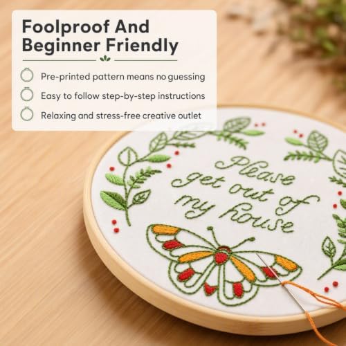 FUNATIC Please Get Out of My House Funny Embroidery Kit for Adults
