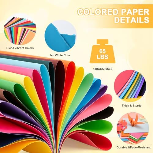 150 Sheets 8.5" X 11" Colored Cardstock, 50 Assorted Colors 180 GSM/65 LB Construction Paper, Craft Set with Scissors and Ruler, Printer Paper for Scrapbooking, DIY Crafts and Decorations