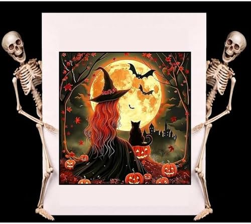 VIGEGU Witch Diamond Art Kits for Adults Beginners,Halloween Diamond Painting Kits for Adults,5D Full Drill DIY Diamond Dot Gem Art Kit Wall Home Decor Arts Craft 14x14 inch