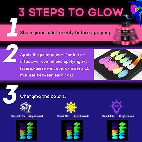 ABEIER Glow in the Dark Acrylic Paint Set, 10 x 2 oz, Blacklight