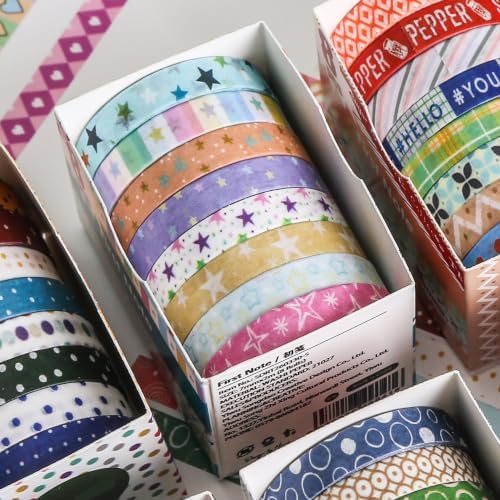 YUBBAEX 8 Rolls Basic Washi Tape Set Cute Pattern Masking Decorative Tapes for Arts, DIY Crafts, Journals, Planners, Scrapbooking, Wrapping (Pastel Star)