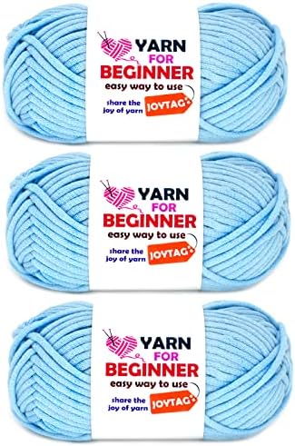 Light Blue Yarn for Crocheting and Knitting Cotton Crochet Knitting Yarn for Beginners with Easy-to-See Stitches Cotton-Nylon Blend Easy Yarn for Beginners Crochet Kit(3x50g)